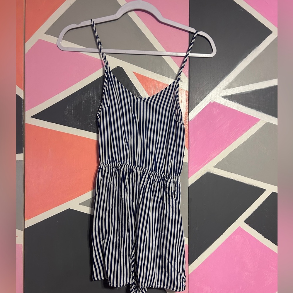 Navy Blue & White Romper